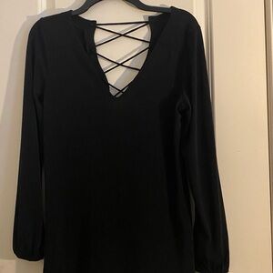 Express Black Long Sleeve Top with Crisscross V-Neck